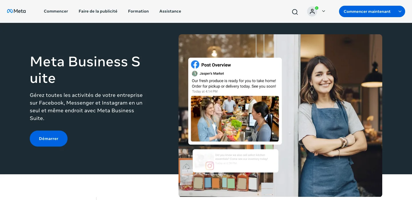 Page officielle de Meta Business Suite : gérer Facebook, Messenger et Instagram en un seul et même endroit