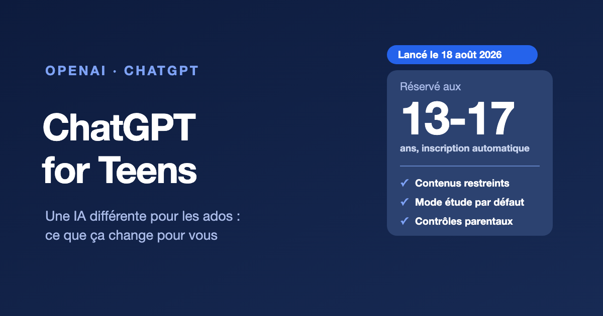 OpenAI lance ChatGPT for Teens, une version de ChatGPT réservée aux 13-17 ans avec mode étude et contrôles parentaux