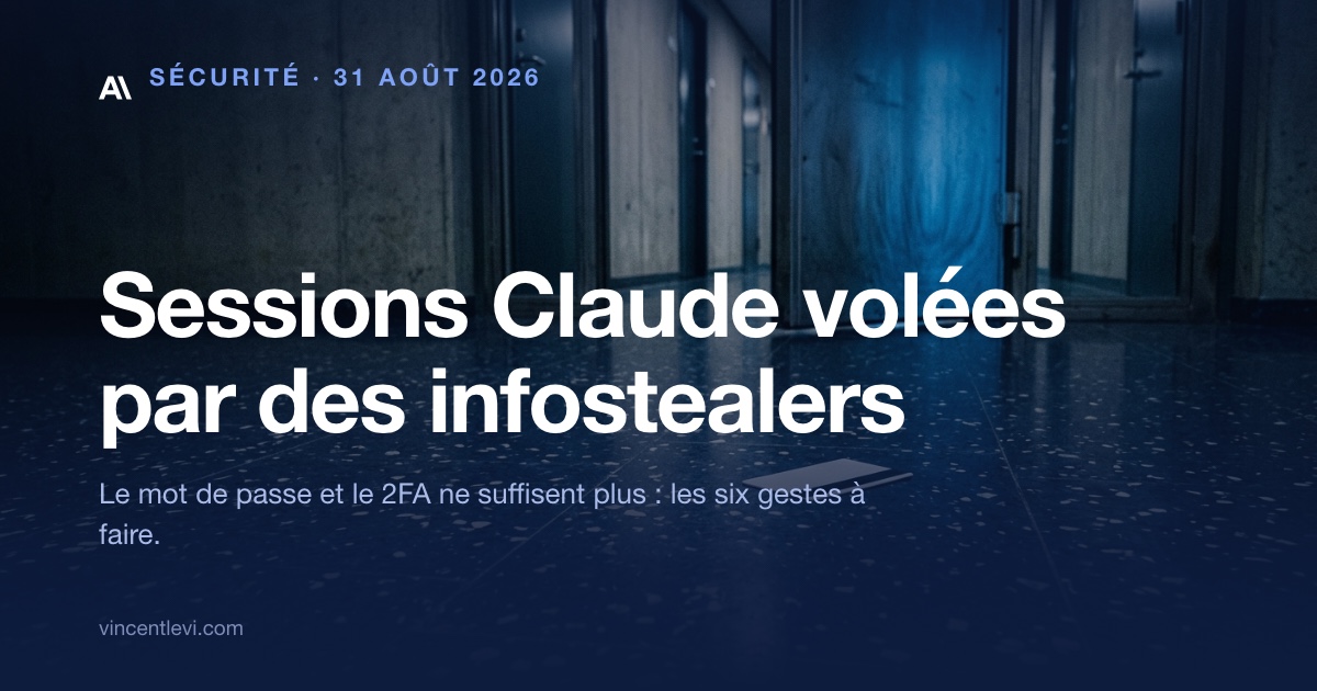 Fin août 2026, Anthropic a déconnecté des utilisateurs de Claude dont la session de connexion avait été volée par un logiciel espion de type infostealer installé sur leur ordinateur — un compte IA payant devient une ressource que des pirates consomment et revendent