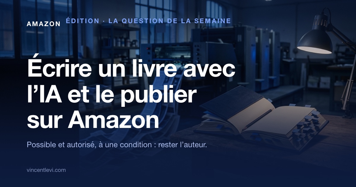 Écrire un livre avec l’IA et le publier sur Amazon : c’est possible et autorisé par Amazon KDP, à condition de déclarer les textes et images générés par l’IA ; une machine peut produire des pages en série, mais c’est l’auteur qui fait le livre, par son sujet, sa relecture et sa voix